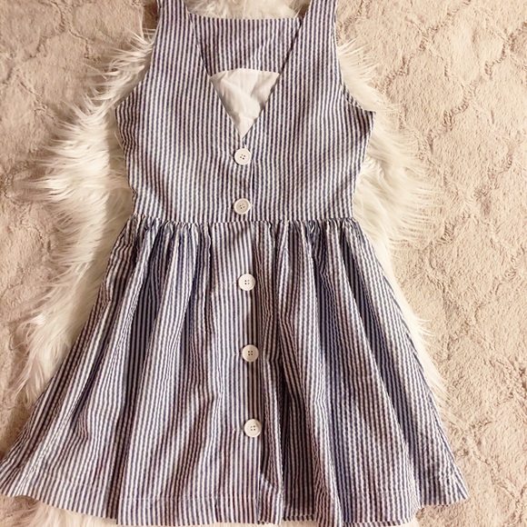 Vintage Seersucker Blue Stripe Mini Sundress - Picture 3 of 5